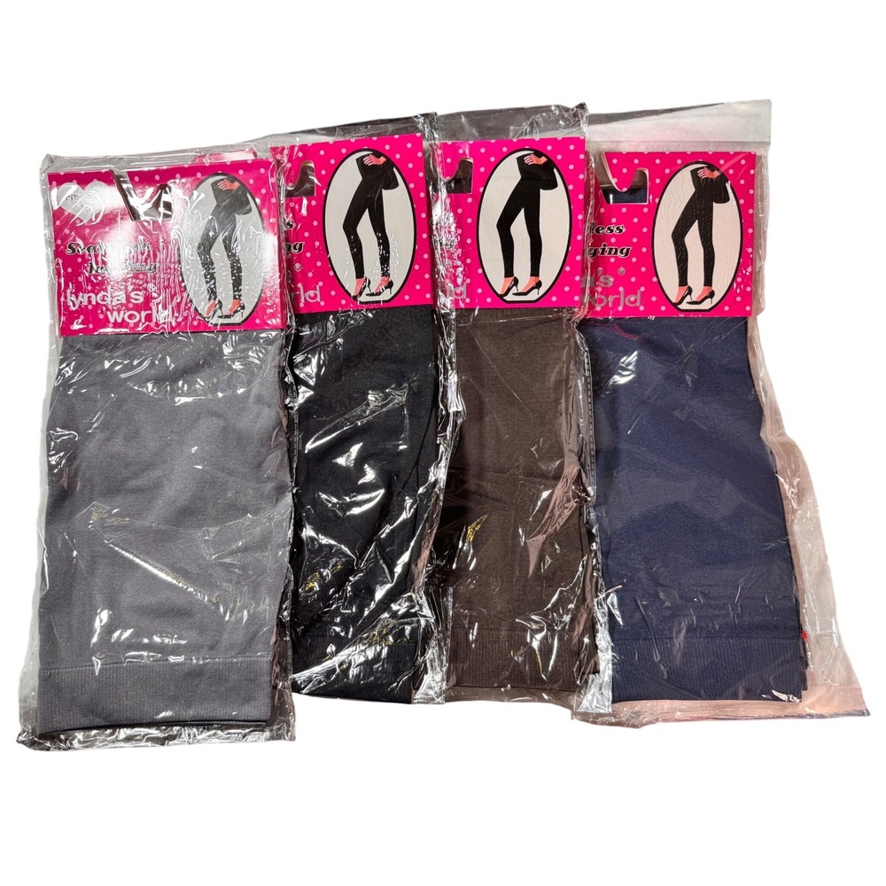 Seamless Lace Trim Leggings 4 Pack Black Grey Navy Brown Free Size - Picture 2 of 7